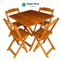 Juego de Mesa Plegable 70x70 c/ 4 Sillas de Madera Maciza - Envío Inmediato