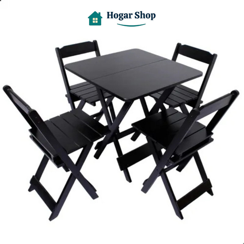 Juego de Mesa Plegable 70x70 c/ 4 Sillas de Madera Maciza - Envío Inmediato