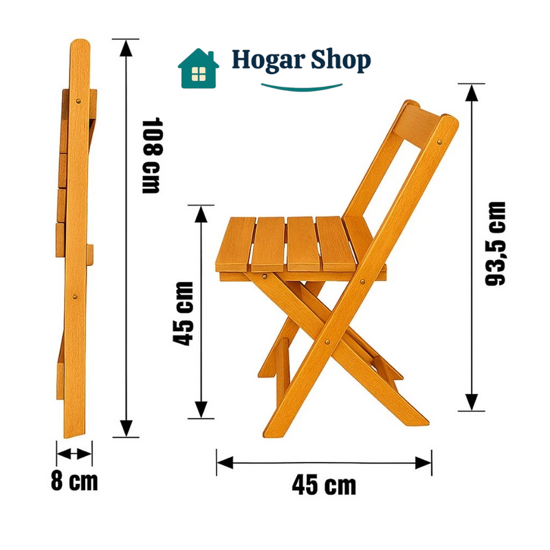 Juego de Mesa Plegable 70x70 c/ 4 Sillas de Madera Maciza - Envío Inmediato