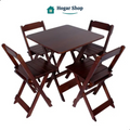Juego de Mesa Plegable 70x70 c/ 4 Sillas de Madera Maciza - Envío Inmediato