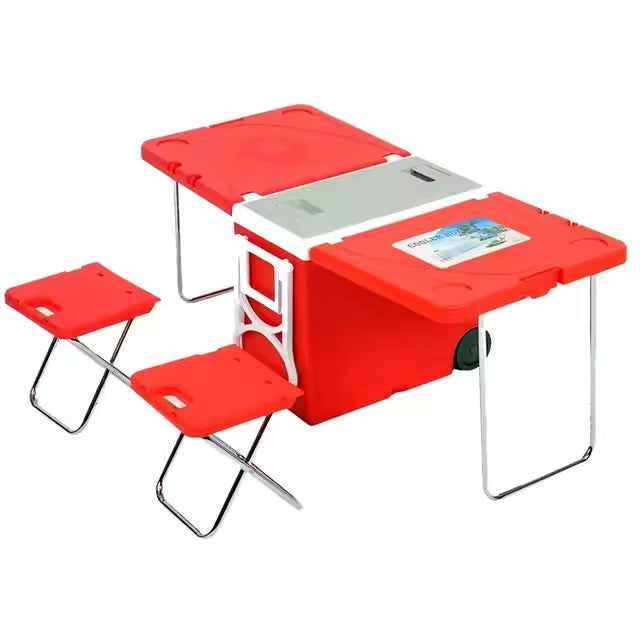 Caja refrigeradora de 28L, mesa y silla portátiles de plástico para pícnic al aire libre con incubadora, mesa móvil plegable para exteriores