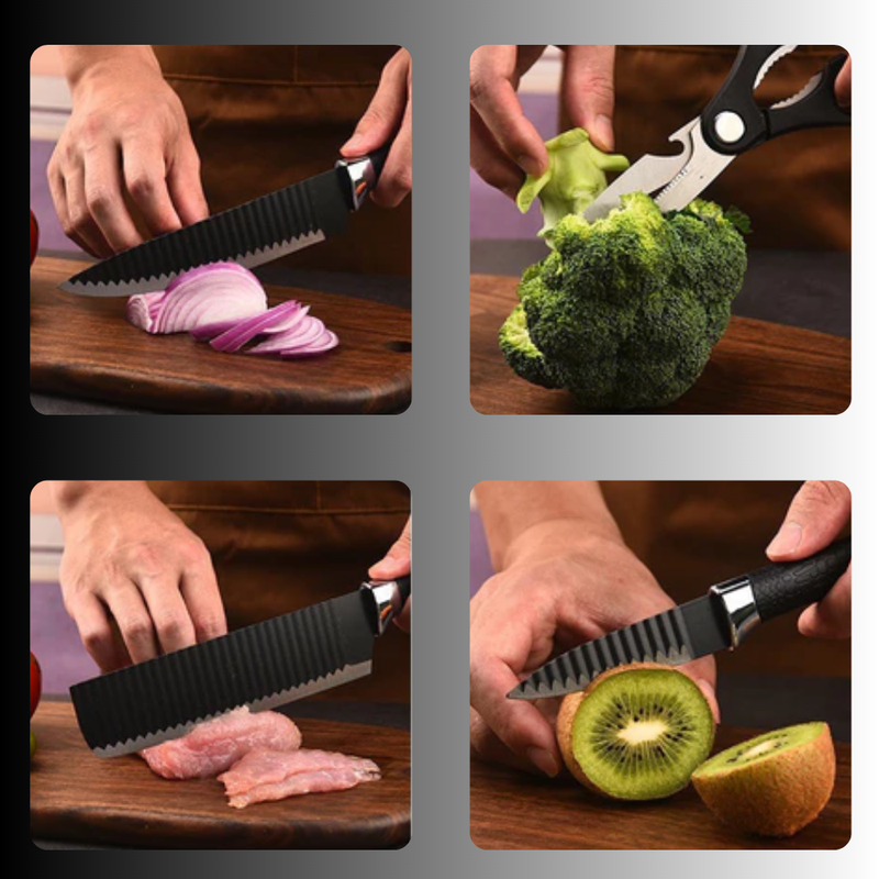 Juego de Cuchillos de Acero Inoxidable de 6 Piezas con Mango Reforzado Antiadherente